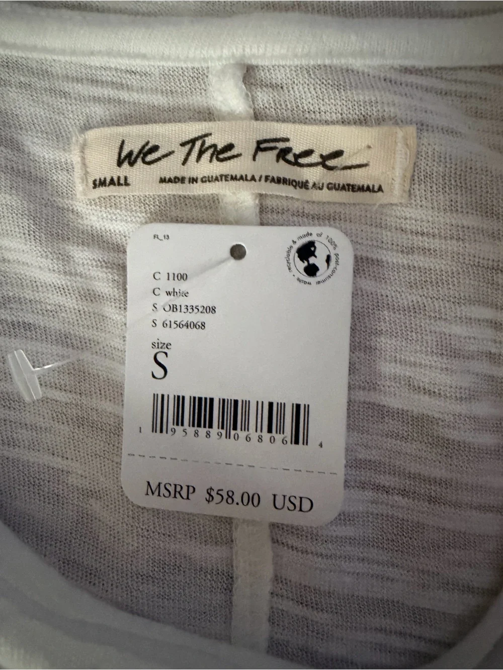 Free People We The Free White Ruched Sleeve Long Sleeve Top Small NWT